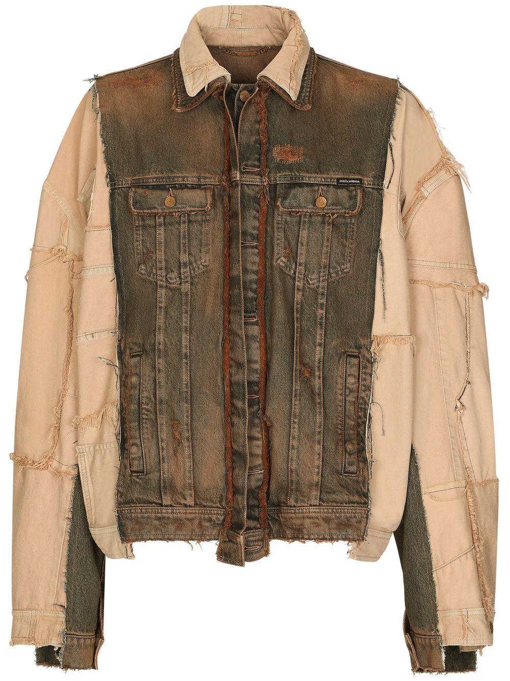 Dolce & Gabbana Raw-cut Panelled Demin Jacket In Neutrals