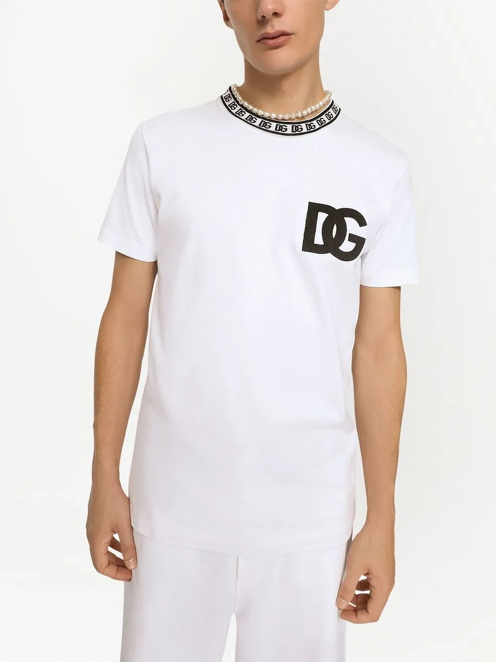 Jersey T-shirt with crystal DG embellishment in White for