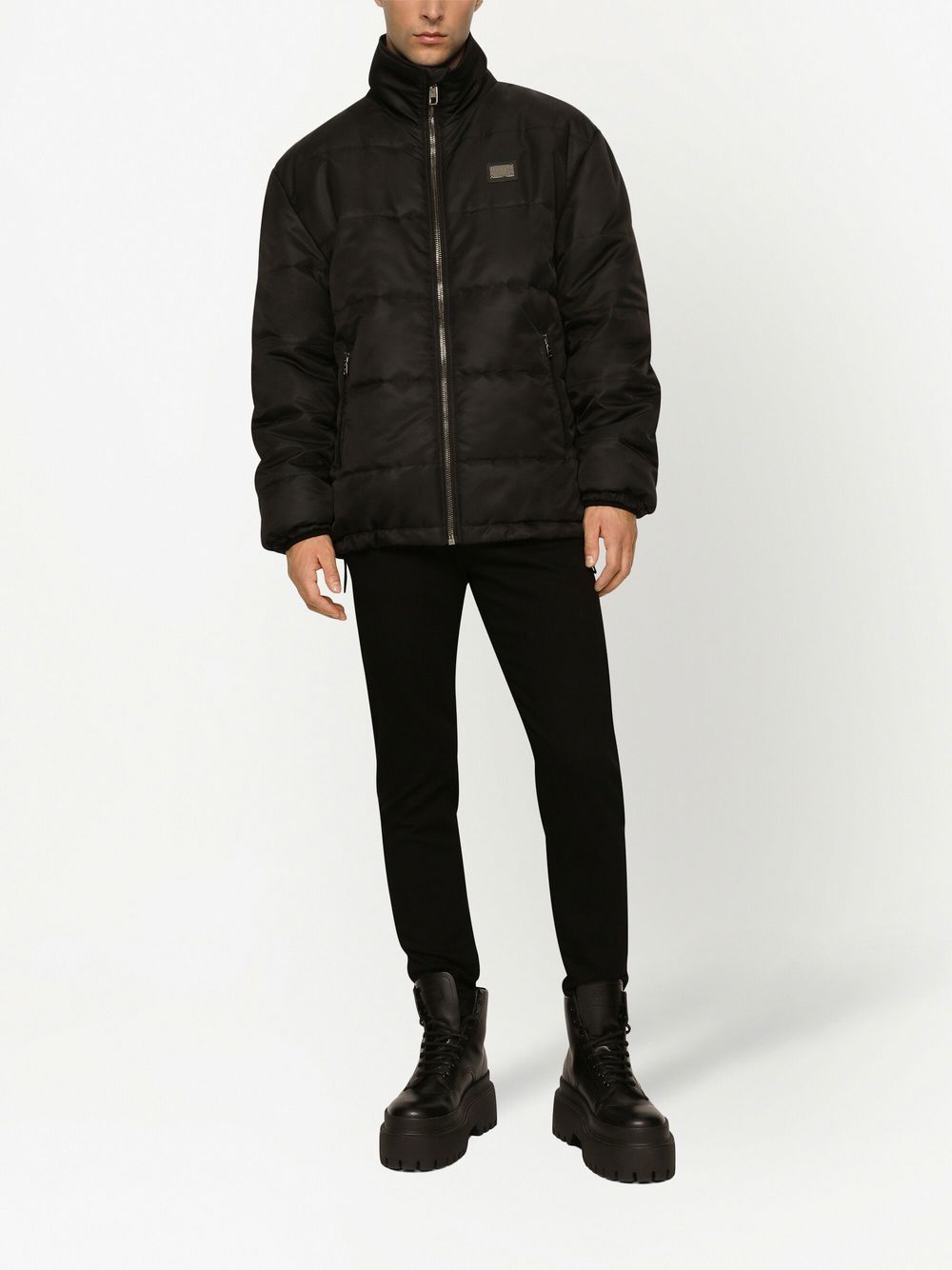 Shop Dolce & Gabbana Logo-tag High-neck Padded Jacket In Black