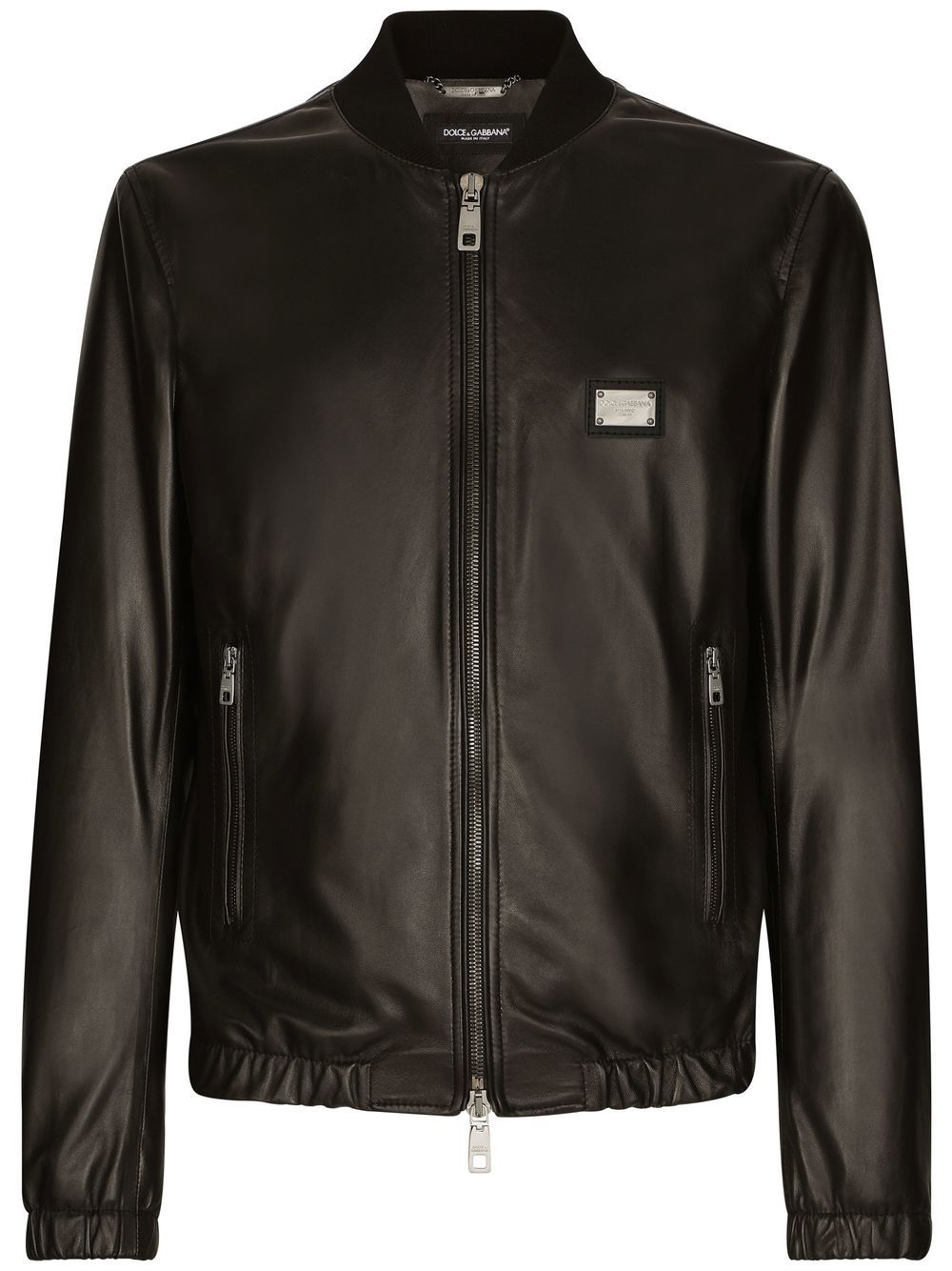 logo-tag leather jacket