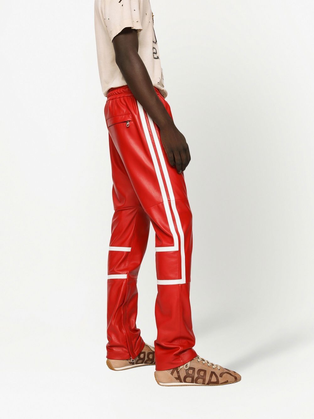 Shop Dolce & Gabbana Stripe-detail Elasticated-waistband Trousers In Red