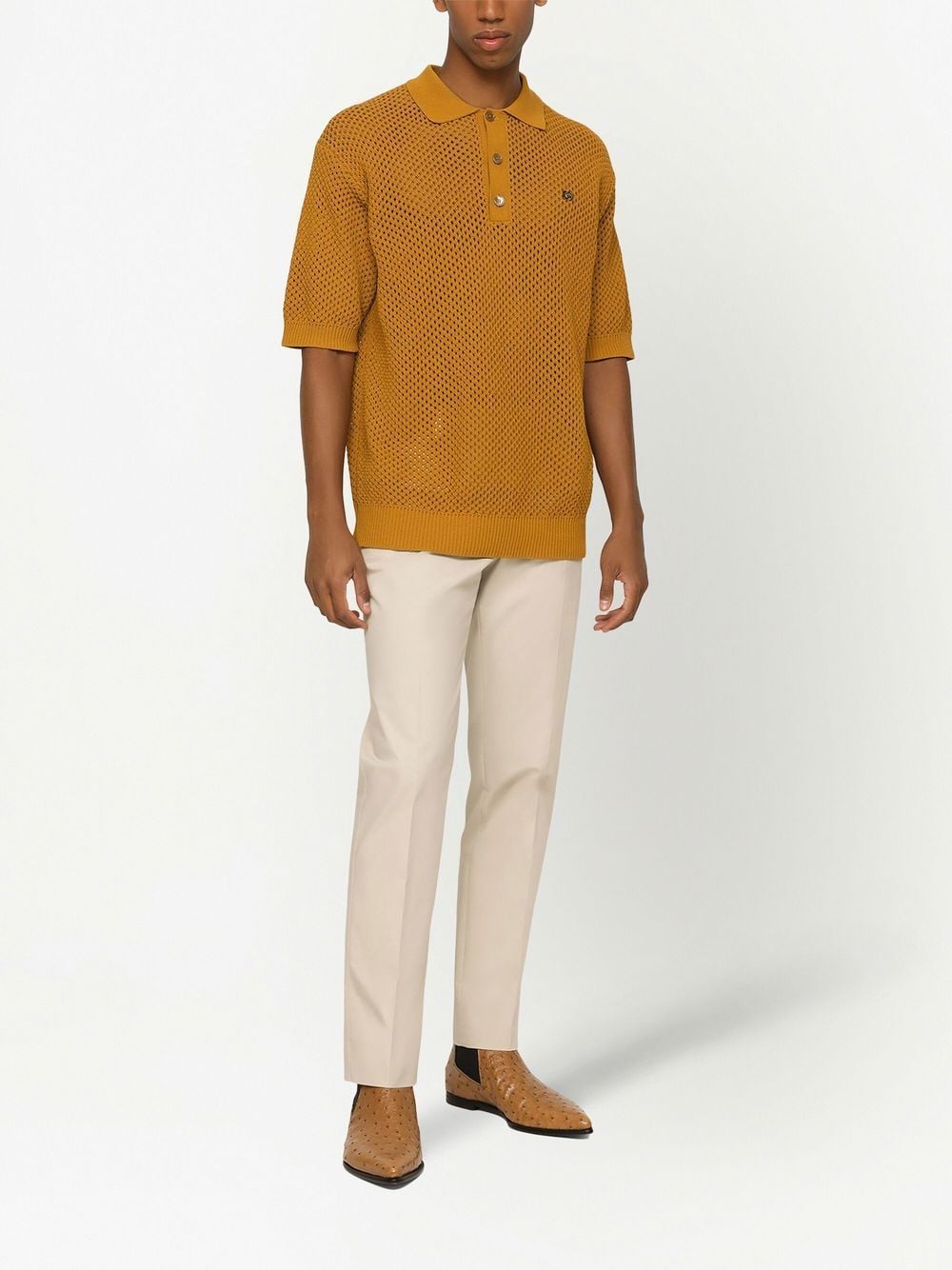 Shop Dolce & Gabbana Logo-tag Stretch-cotton Trousers In Neutrals