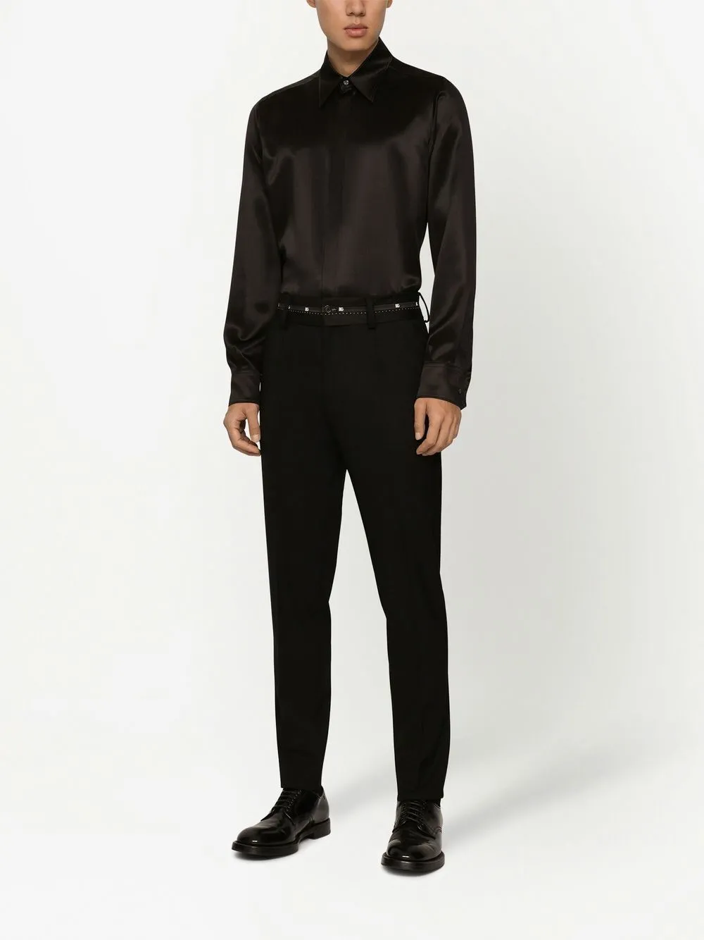 Shop Dolce & Gabbana Logo-waistband Tailored Trousers In Black