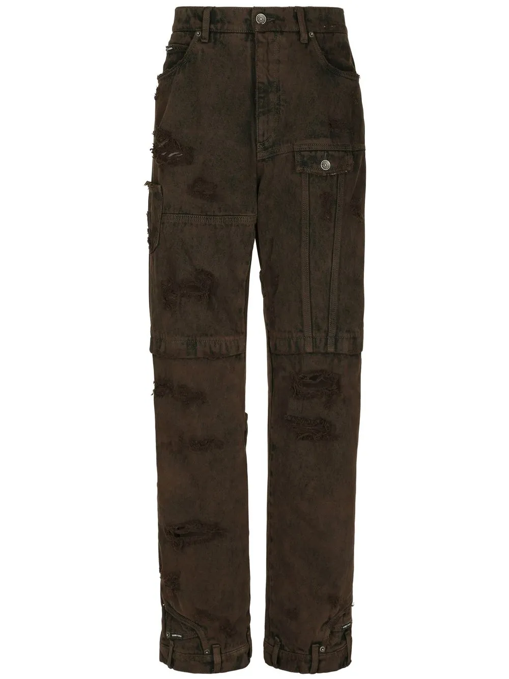 

Dolce & Gabbana deconstructed ripped-detail jeans - Brown