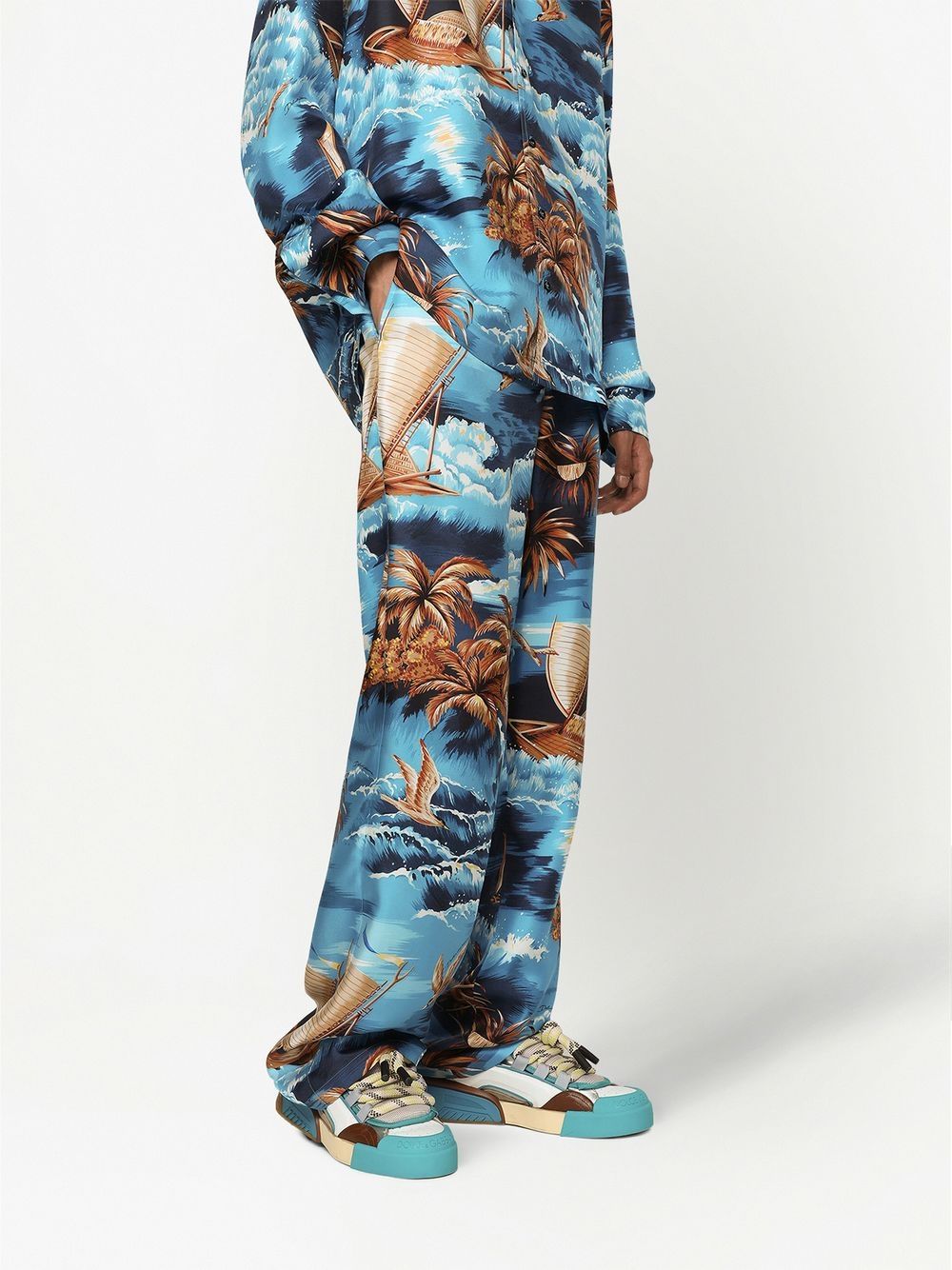Shop Dolce & Gabbana Graphic-print Silk Trousers In Blue