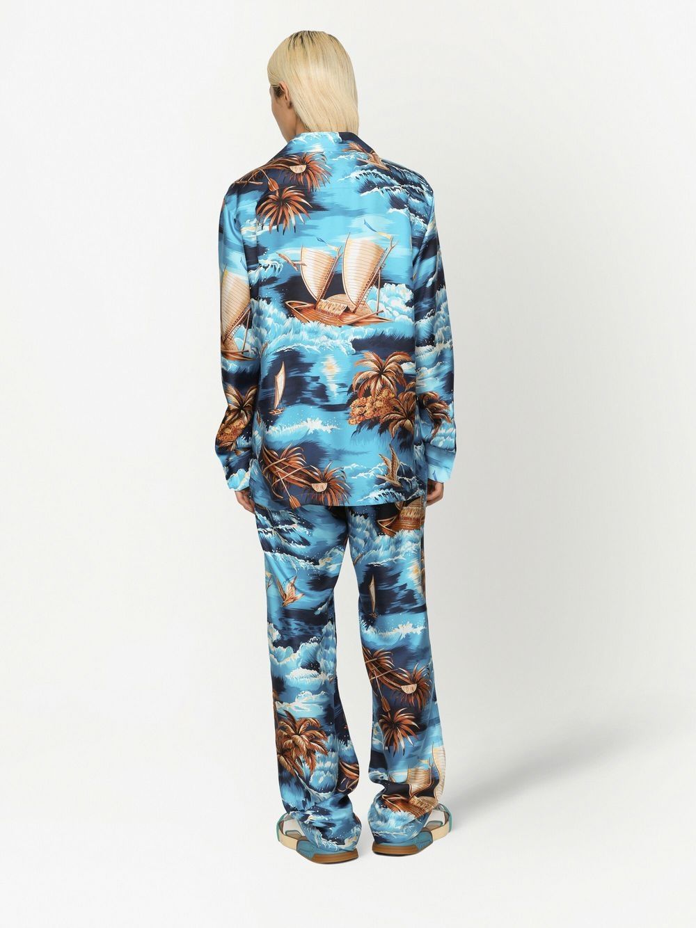Shop Dolce & Gabbana Graphic-print Silk Trousers In Blue