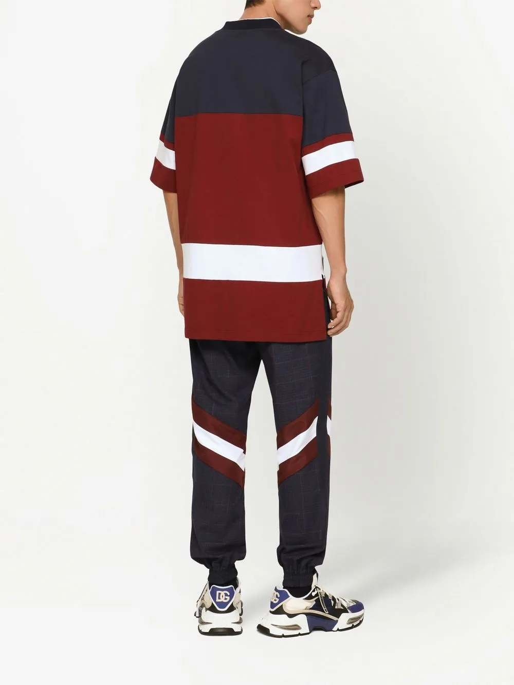 Dolce & Gabbana Cotton V-neck T-shirt With Dg Patch In Blau