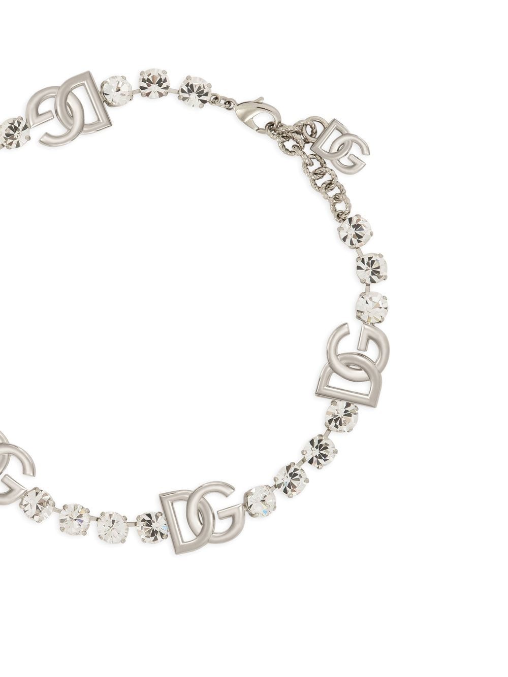 Shop Dolce & Gabbana Kim Dolce&gabbana Dg-logo Rhinestone Necklace In Silver