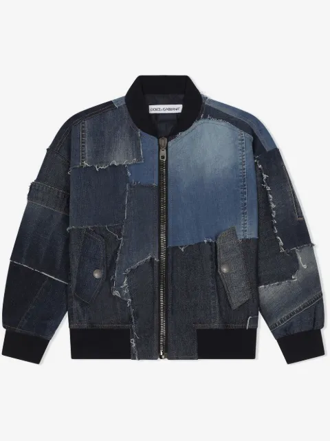 Dolce & Gabbana Kids Bomber denim con design patchwork