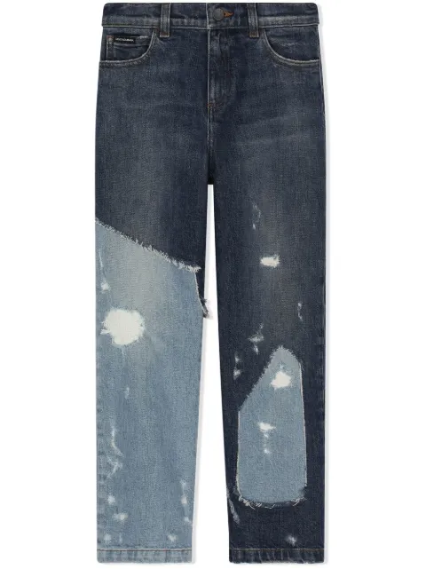 Dolce & Gabbana Kids patchwork-denim straight-leg jeans