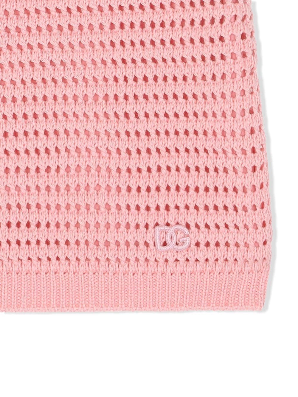 Shop Dolce & Gabbana Embroidered-logo Open-work Skirt In Pink