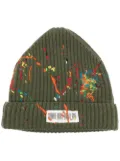 Mostly Heard Rarely Seen barcode-detail paint-splatter beanie - Green