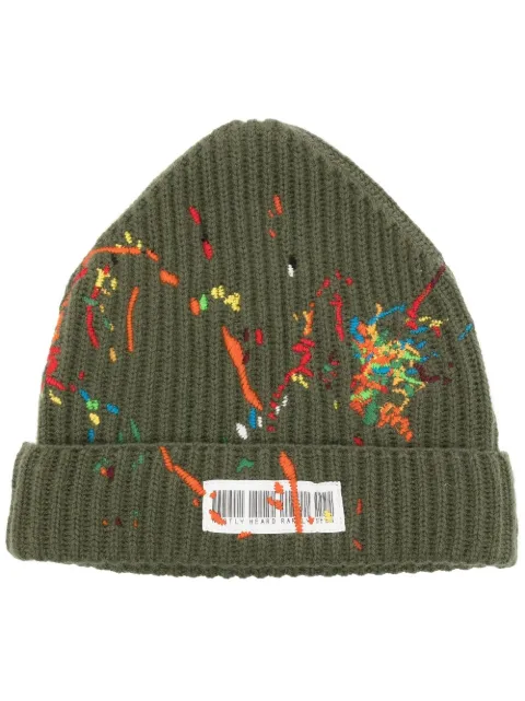 Mostly Heard Rarely Seen barcode-detail paint-splatter beanie