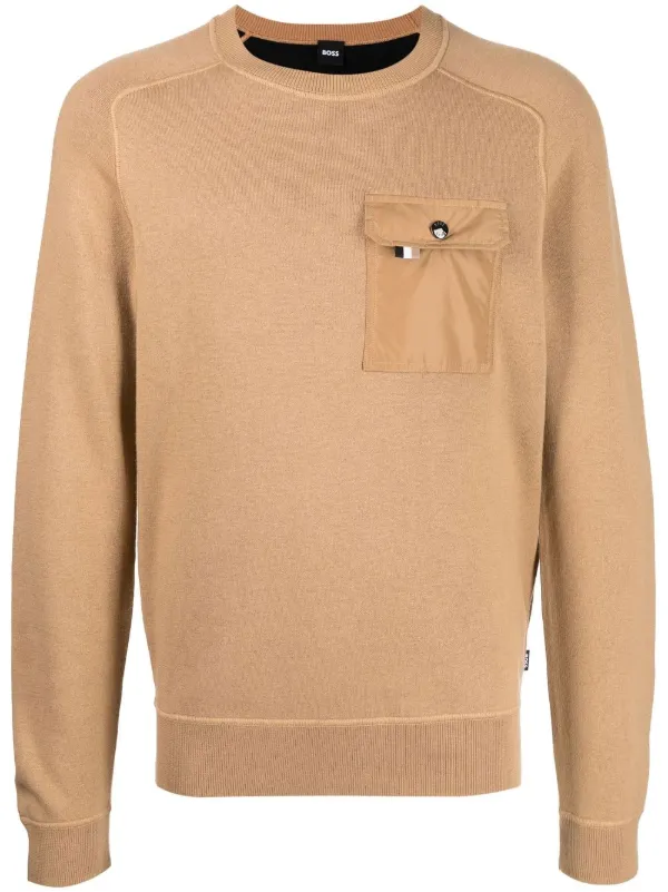 BOSS Chest Pocket Round Neck Sweater - Farfetch