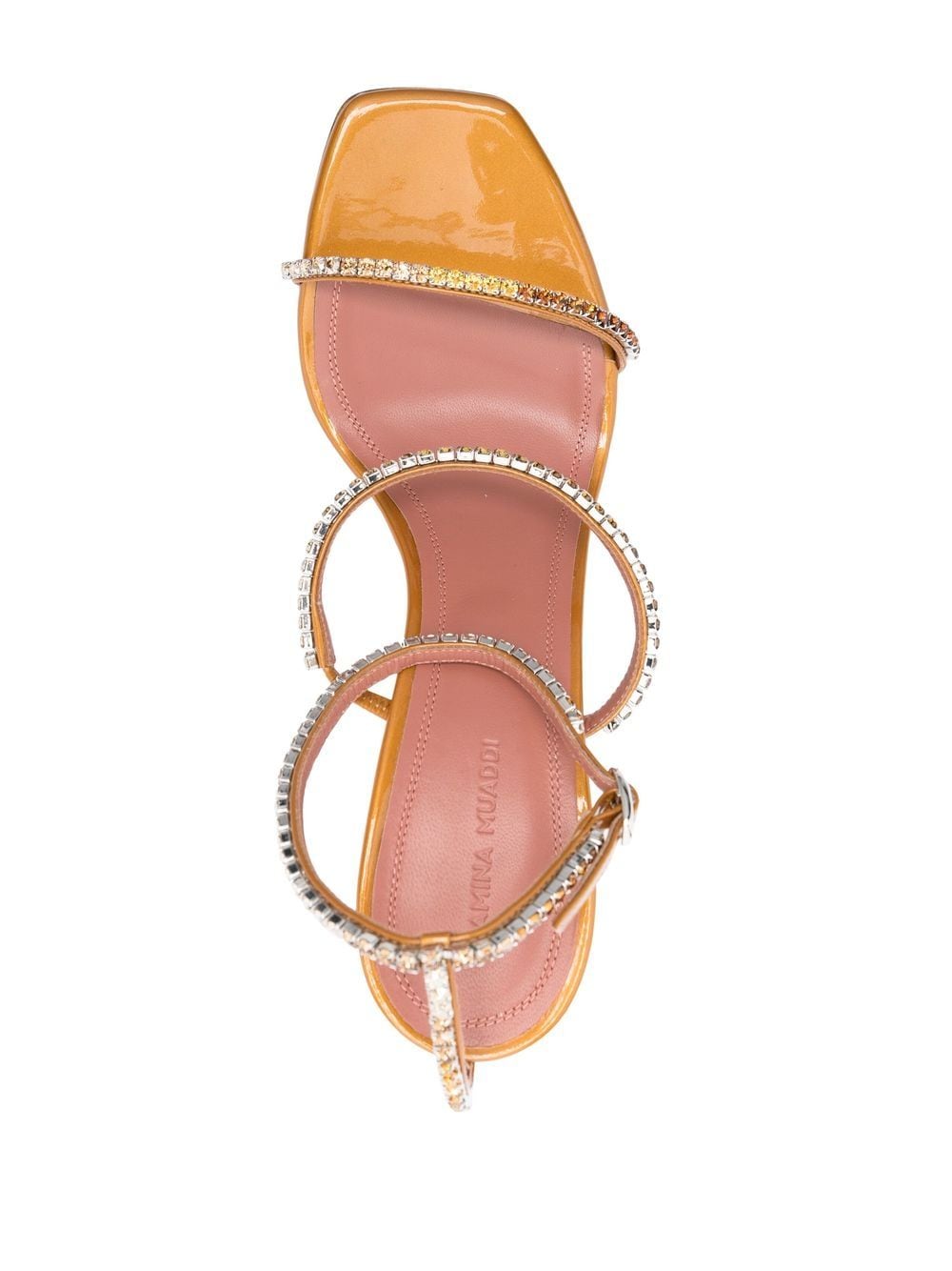 Shop Amina Muaddi Gilda Crystal-embellished Sandals In Brown