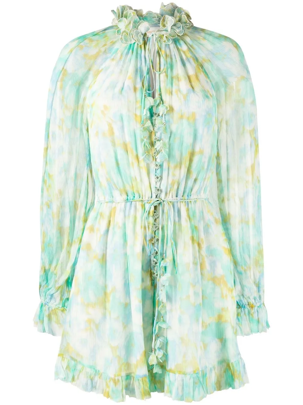 Shop Zimmermann Abstract-print Silk Playsuit In Green