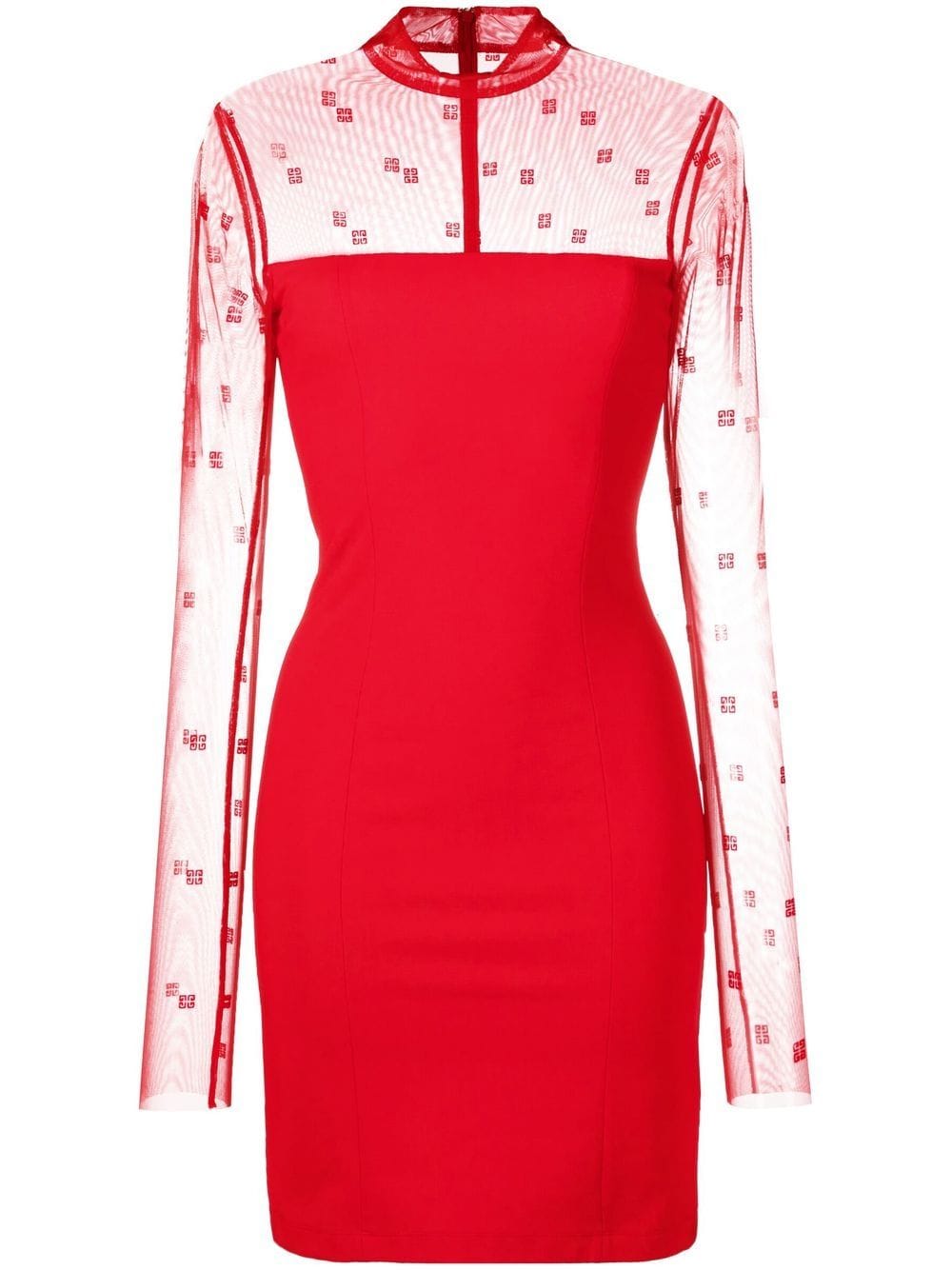 Givenchy tulle panel long-sleeve dress - Red