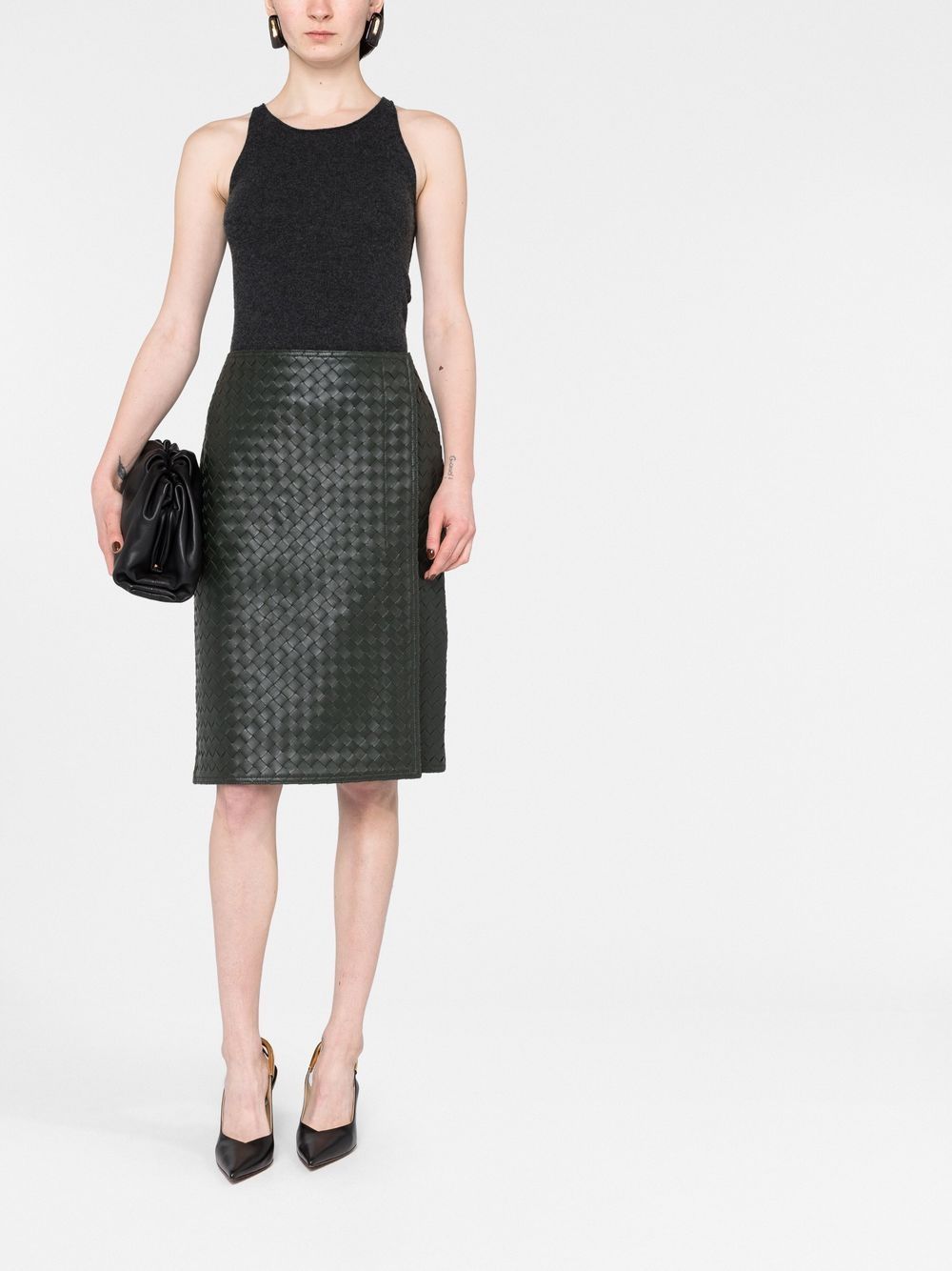 Shop Bottega Veneta Intrecciato Leather High-waisted Skirt In Green