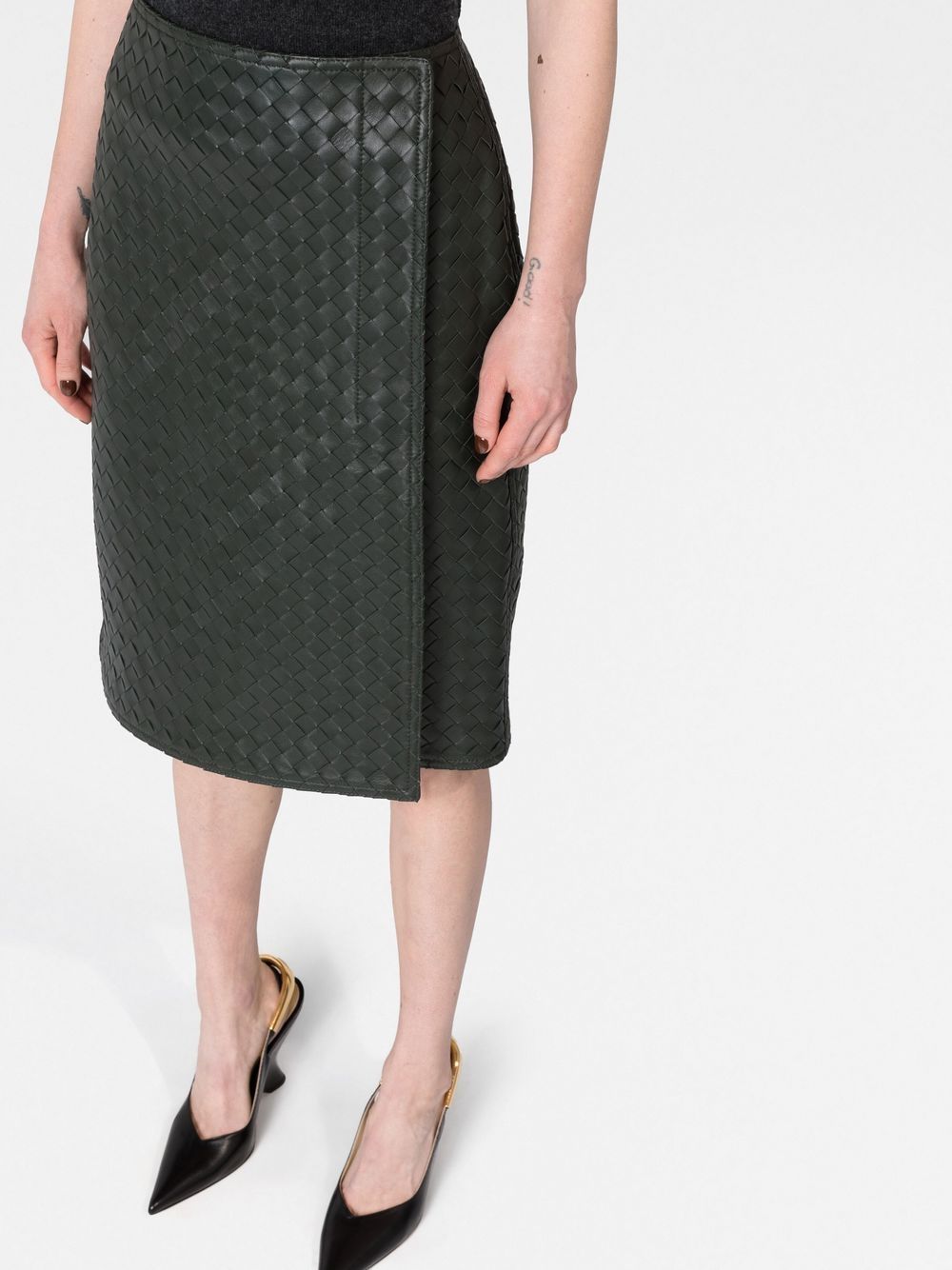 Shop Bottega Veneta Intrecciato Leather High-waisted Skirt In Green
