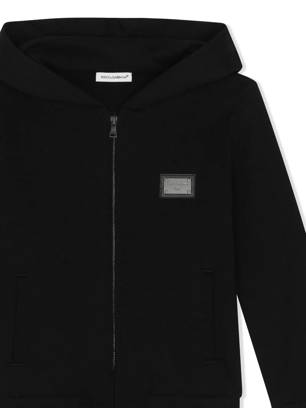 キッズ　Dolce & Gabbana 千鳥柄パーカー　9〜10歳 DOLCE&GABBANA フロック加工プリント 総柄 フード付 トレーナー (Dolce