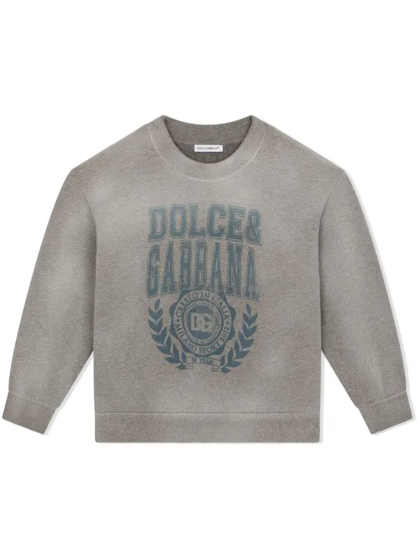 Dolce Gabbana Kids Distressed Crew Neck Sweatshirt Grey FARFETCH CA