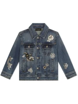 Dolce & Gabbana Kids floral-embroidered Denim Jacket | Blue | FARFETCH