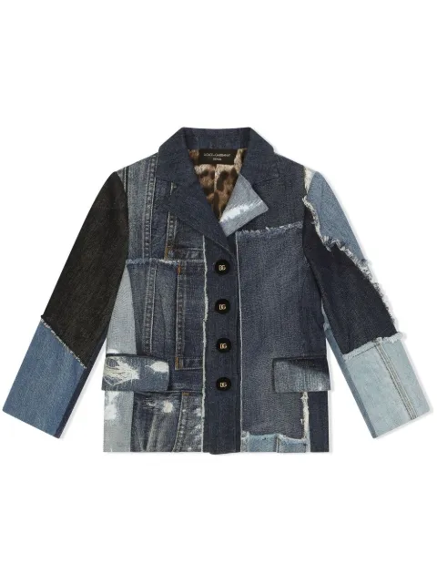 Dolce & Gabbana Kids patchwork-denim single-breasted blazer