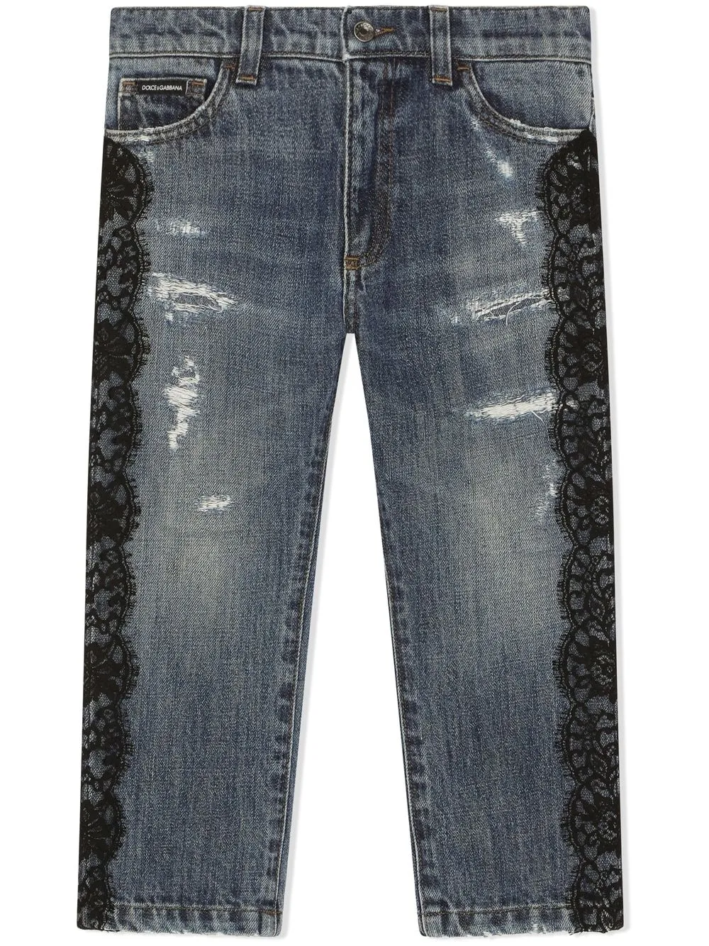 

Dolce & Gabbana Kids jeans rectos con detalles de encaje - Azul