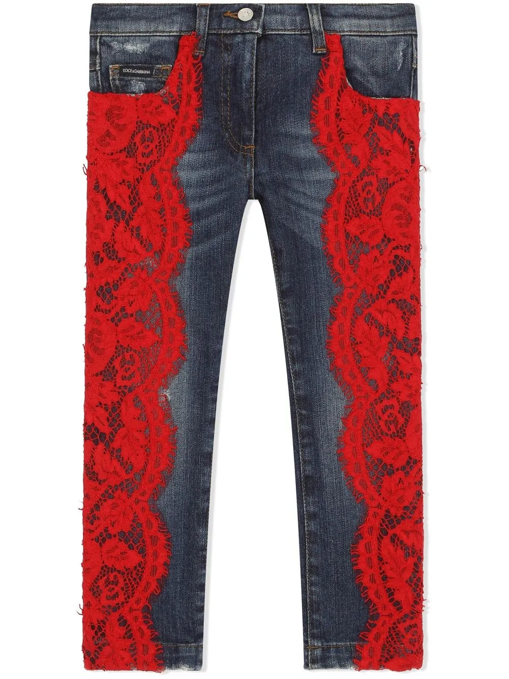 Dolce & Gabbana Kids' Lace-detail Slim-cut Jeans In Blue