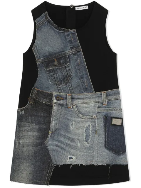 Dolce & Gabbana Kids patchwork-denim A-line dress