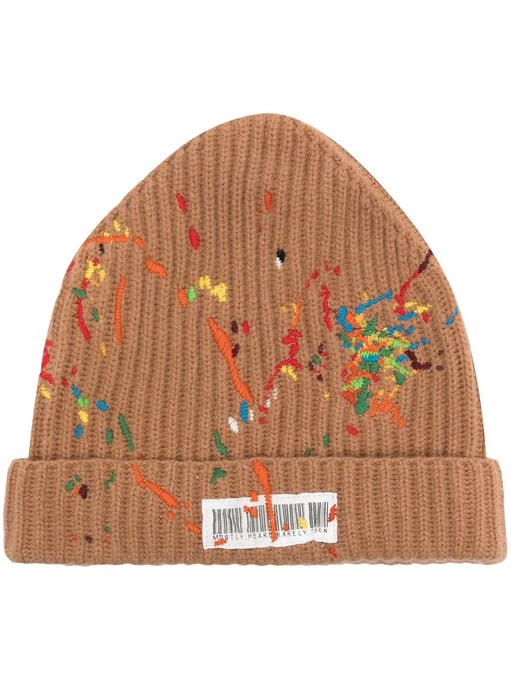Mostly Heard Rarely Seen barcode-print embroidered beanie | Brown | Image 1