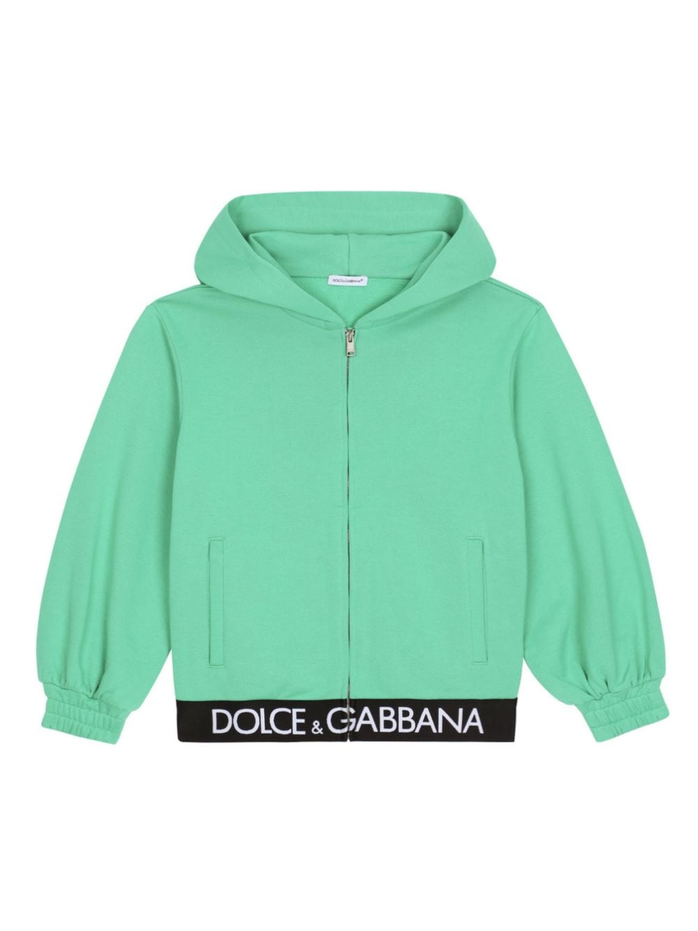 dolce & gabbana kids hoodie zippé à bande logo - vert
