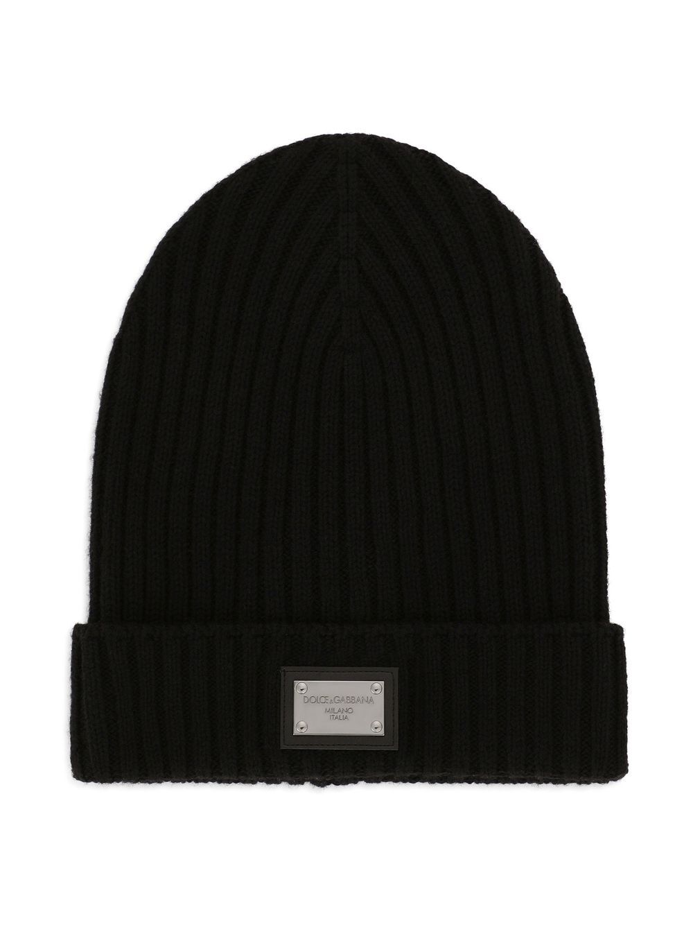 Shop Dolce & Gabbana Logo-tag Rib-knit Beanie In Black