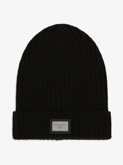 Dolce & Gabbana Kids logo-tag rib-knit beanie