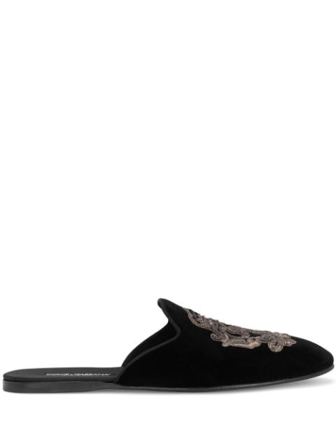 Dolce & Gabbana - velvet-finish embroidered slippers