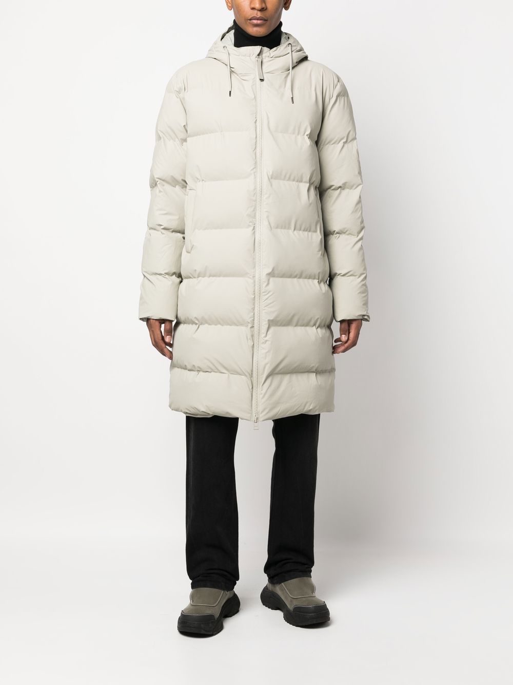 Shop Rains Padded Hooded Jacket In Neutrals