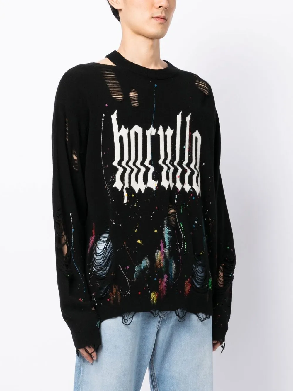 Shop Haculla Glitched Distressed Logo-print Jumper In Black