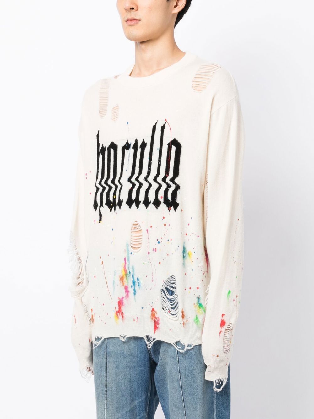 Shop Haculla Glitched Logo-print Ripped Sweatshirt In White
