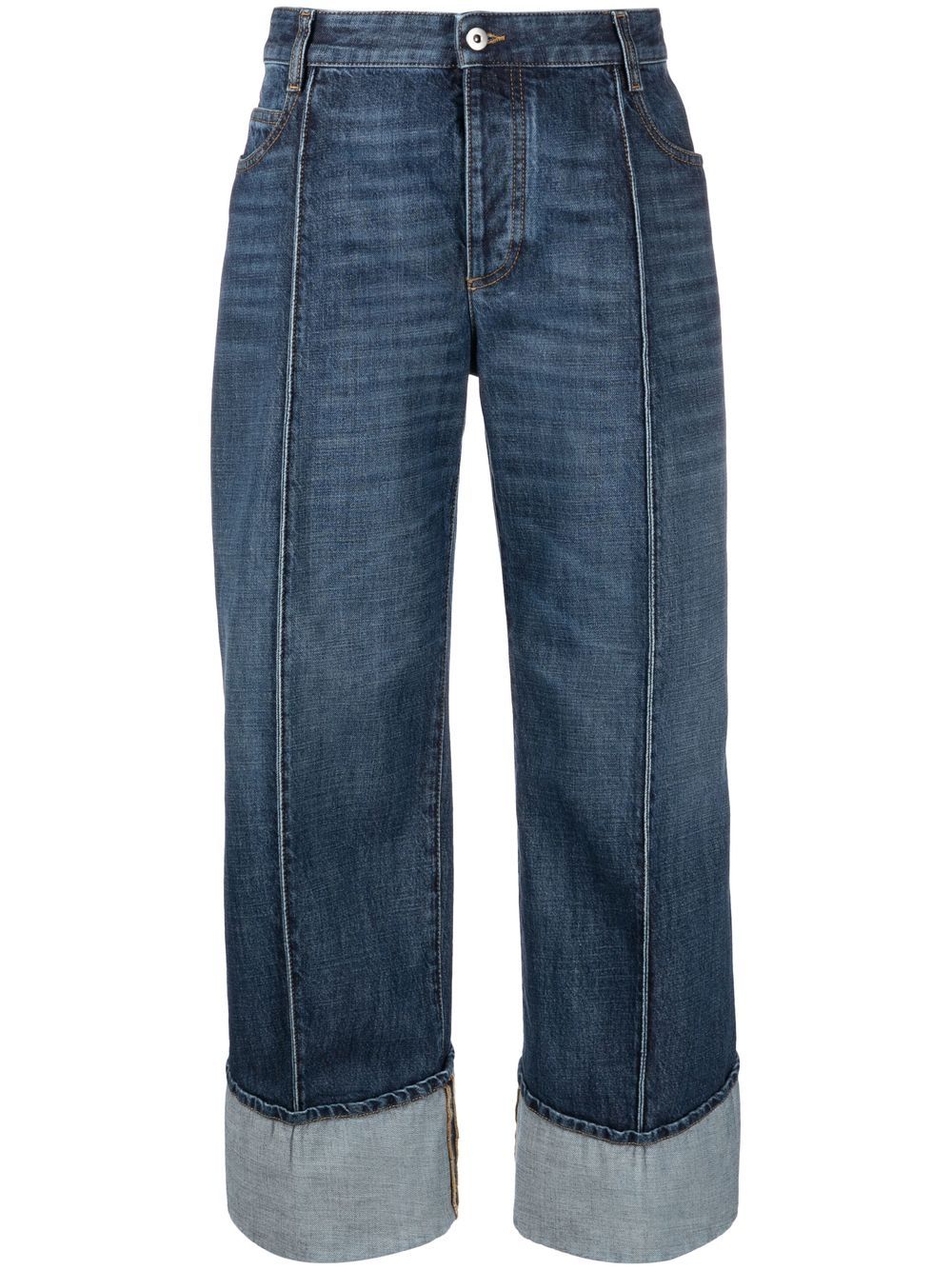 cropped curved seam jeans
