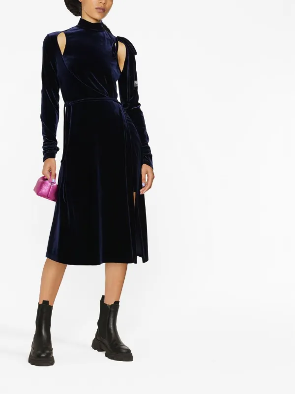 Versace Jeans Couture cut-out Velvet Wrap Dress Blue FARFETCH UZ