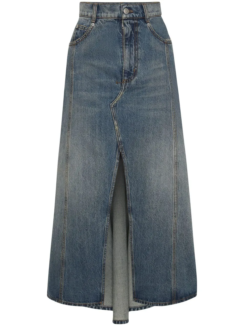 Shop Alexander Mcqueen Slit-detail Denim Skirt In Blue