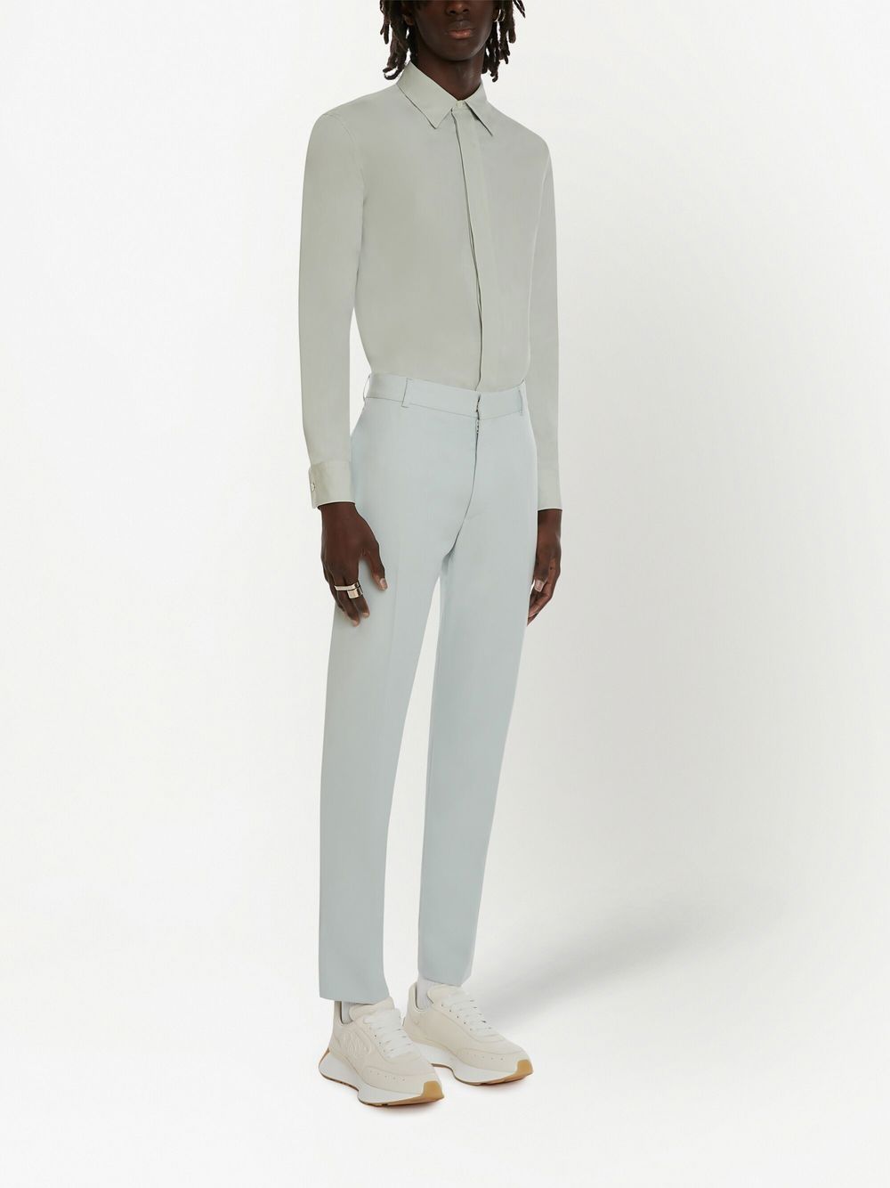Shop Alexander Mcqueen Wool Tapered-trousers In Neutrals