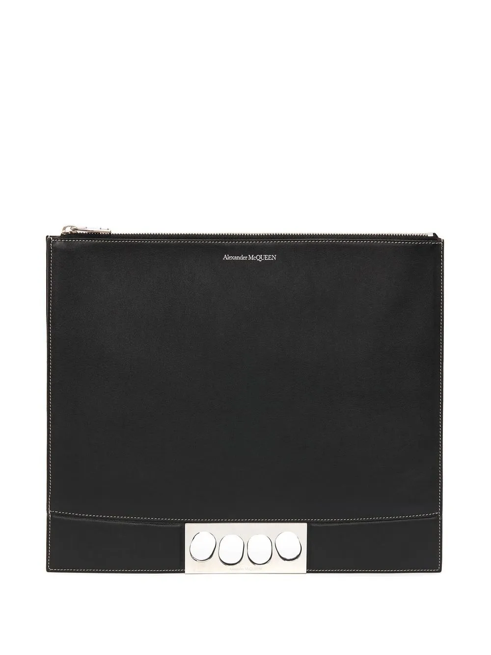 Alexander Mcqueen Leather Zip Pouch In Black