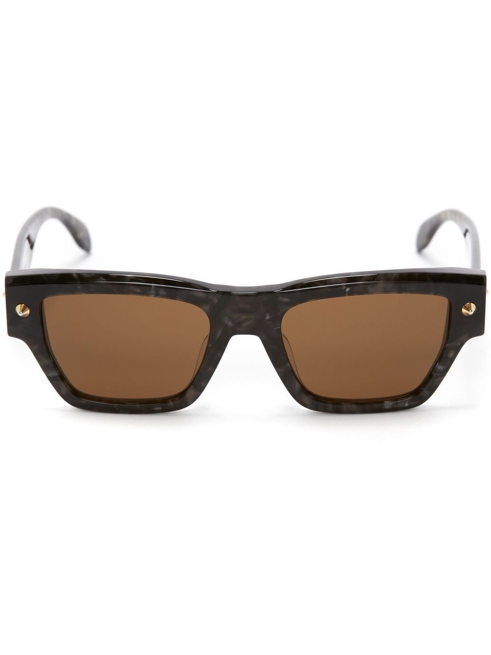 Shop Alexander Mcqueen Debossed-logo Square-frame Sunglasses In Brown