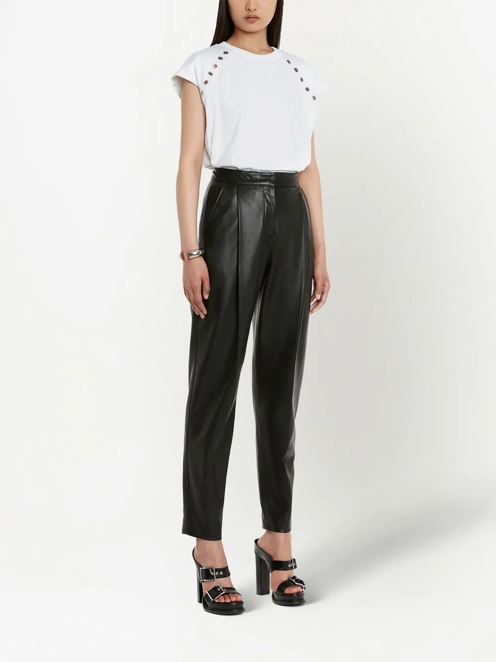 pleated leather tapered trousers