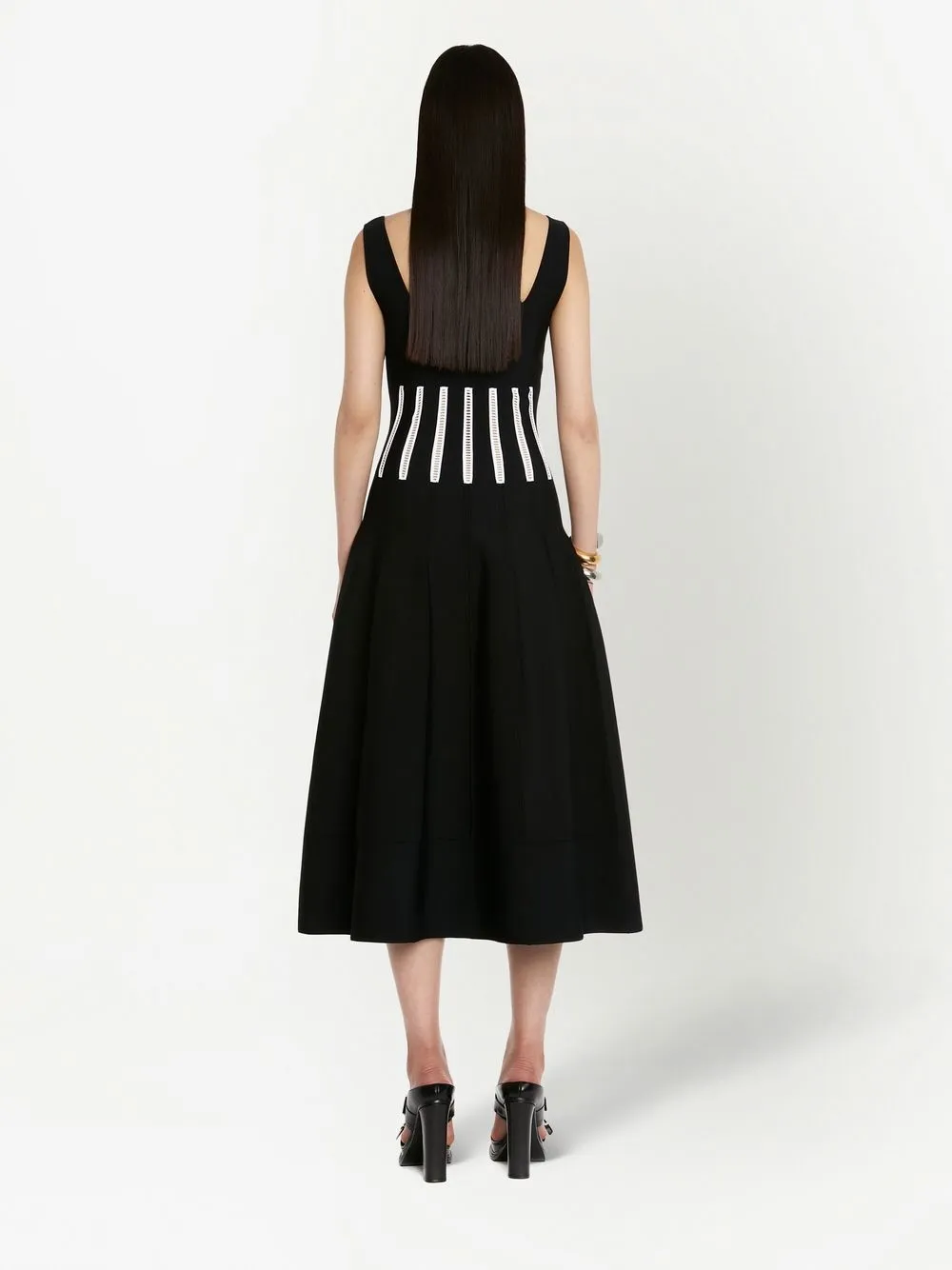 Alexander Mcqueen Slash Cutout Shoulder Corset Midi Dress In Black