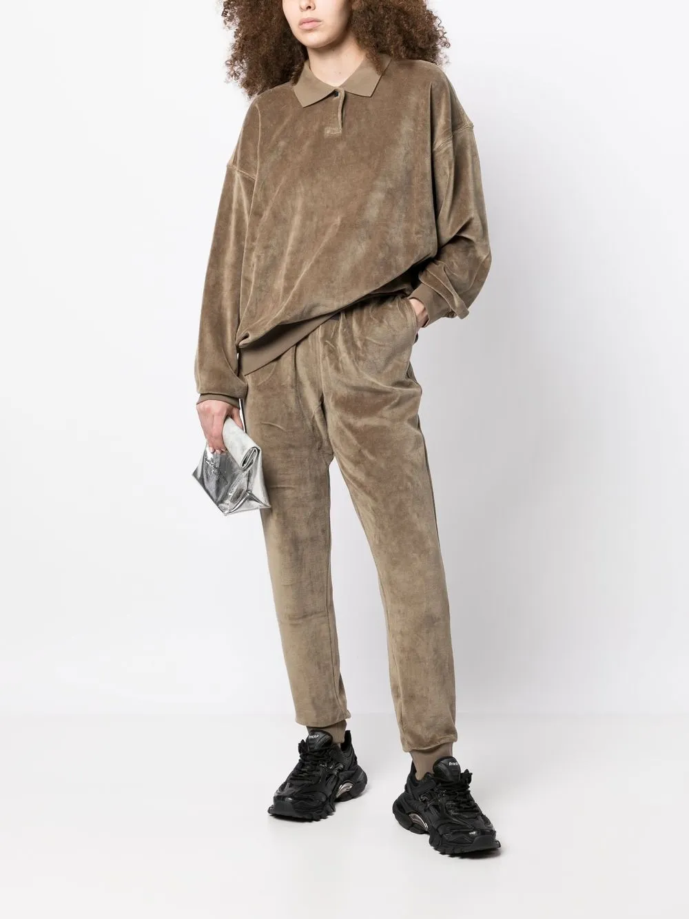 FEAR OF GOD ESSENTIALS velvet-finish long-sleeved Polo Top - Farfetch