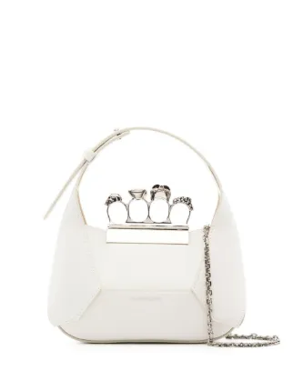 ハンドバッグ ALEXANDER MCQUEEN WHITE LEATHER JEWELLED HOBO HANDBAG Alexander McQueen The Jewelled Hobo Leather Mini Bag | White