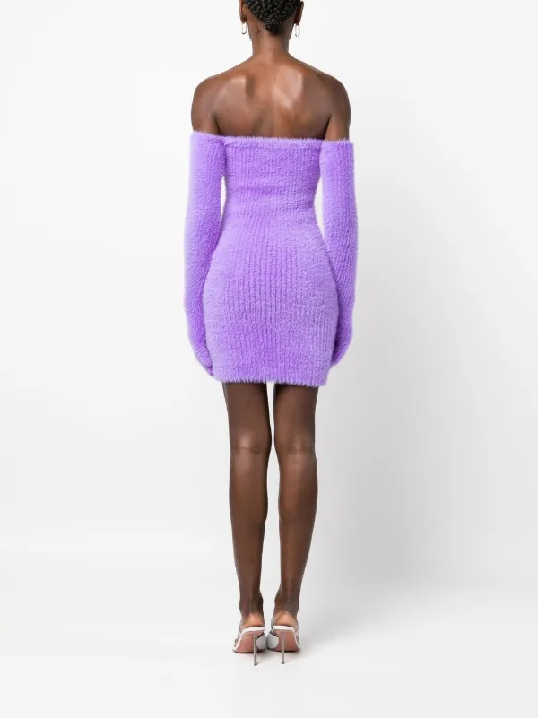 Off-White Fuzzy Gloves off-shoulder Minidress | Purple | FARFETCH ID
