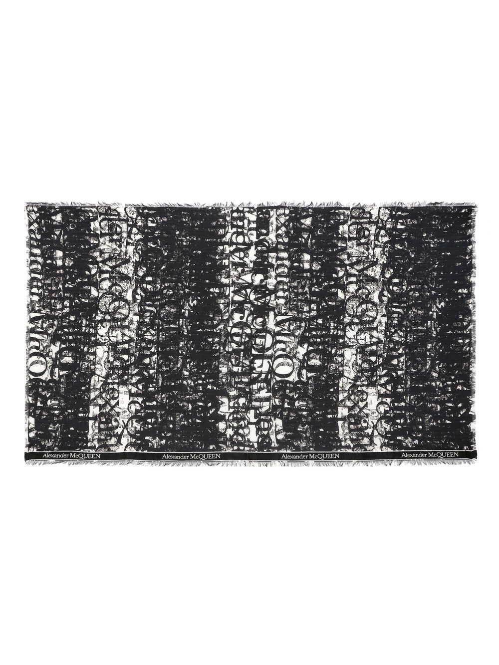 Alexander Mcqueen Abstract-print Frayed-trim Scarf In Black
